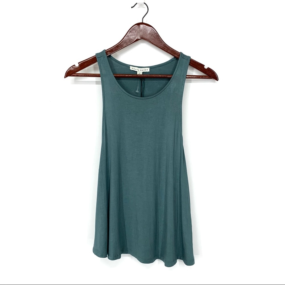 Haute Monde Dusty Green Soft & Stretchy Casual Muscle Tank Top New Size Large